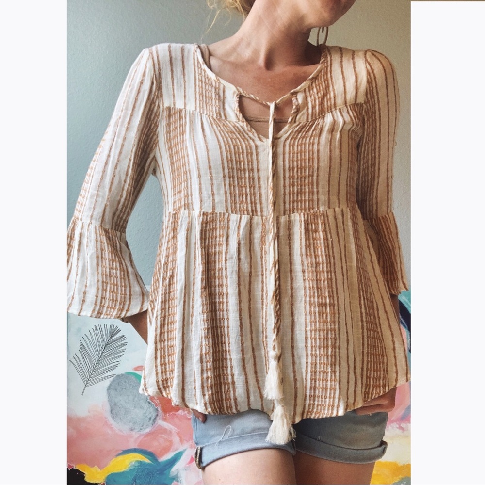 Francesca‘s Blue Rain Striped Boho Peasant Top
